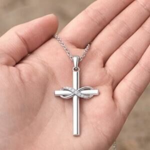 925 Sterling Silver Necklace w/ CZ Infinity Cross Valentine's Anniversary Gift